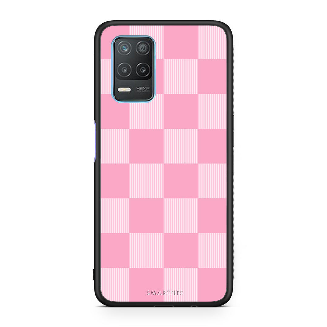 Θήκη Realme 8 5G Pink and White Striped Checks από τη Smartfits με σχέδιο στο πίσω μέρος και μαύρο περίβλημα | Realme 8 5G Pink and White Striped Checks case with colorful back and black bezels