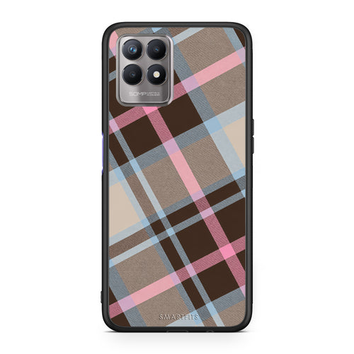 Θήκη Realme 8i Brown Pink and Blue Diagonal Plaid από τη Smartfits με σχέδιο στο πίσω μέρος και μαύρο περίβλημα | Realme 8i Brown Pink and Blue Diagonal Plaid case with colorful back and black bezels