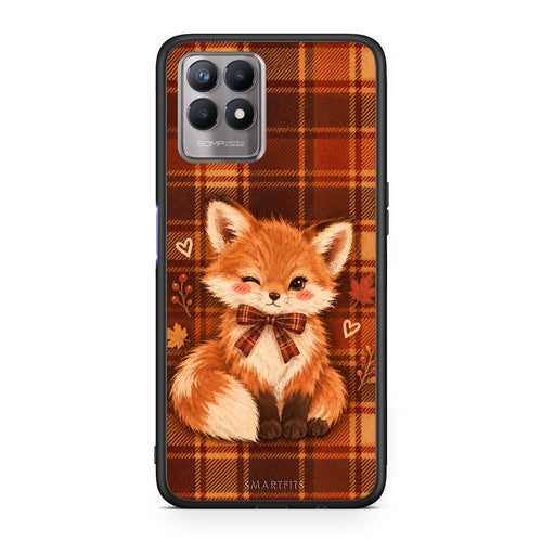 Θήκη Realme 8i Fox on Autumn Tartan από τη Smartfits με σχέδιο στο πίσω μέρος και μαύρο περίβλημα | Realme 8i Fox on Autumn Tartan case with colorful back and black bezels