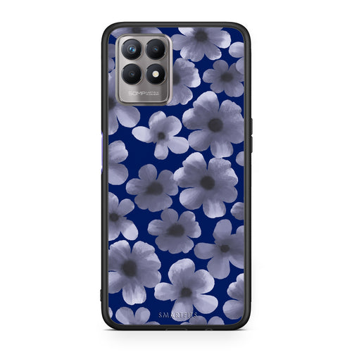 Θήκη Realme 8i Pale Blue Flowers on Navy από τη Smartfits με σχέδιο στο πίσω μέρος και μαύρο περίβλημα | Realme 8i Pale Blue Flowers on Navy case with colorful back and black bezels