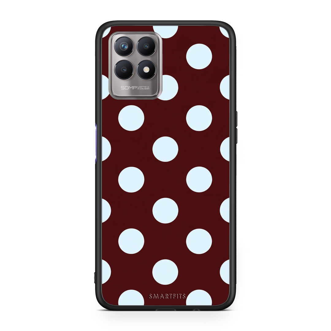 Θήκη Realme 8i Pale Blue Large Polka Dots on Burgundy από τη Smartfits με σχέδιο στο πίσω μέρος και μαύρο περίβλημα | Realme 8i Pale Blue Large Polka Dots on Burgundy case with colorful back and black bezels