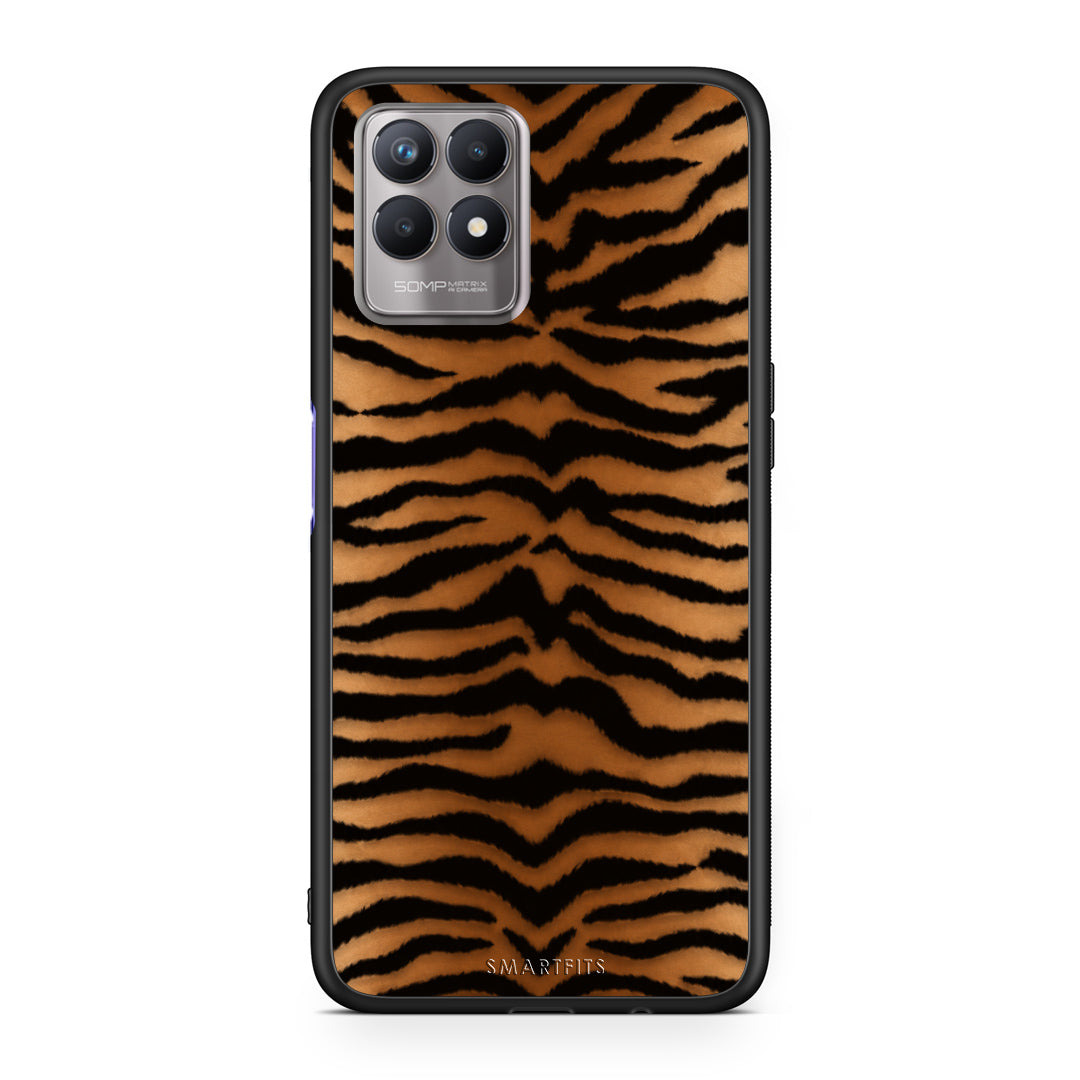 Θήκη Realme 8i Tiger Print Orange and Black από τη Smartfits με σχέδιο στο πίσω μέρος και μαύρο περίβλημα | Realme 8i Tiger Print Orange and Black case with colorful back and black bezels