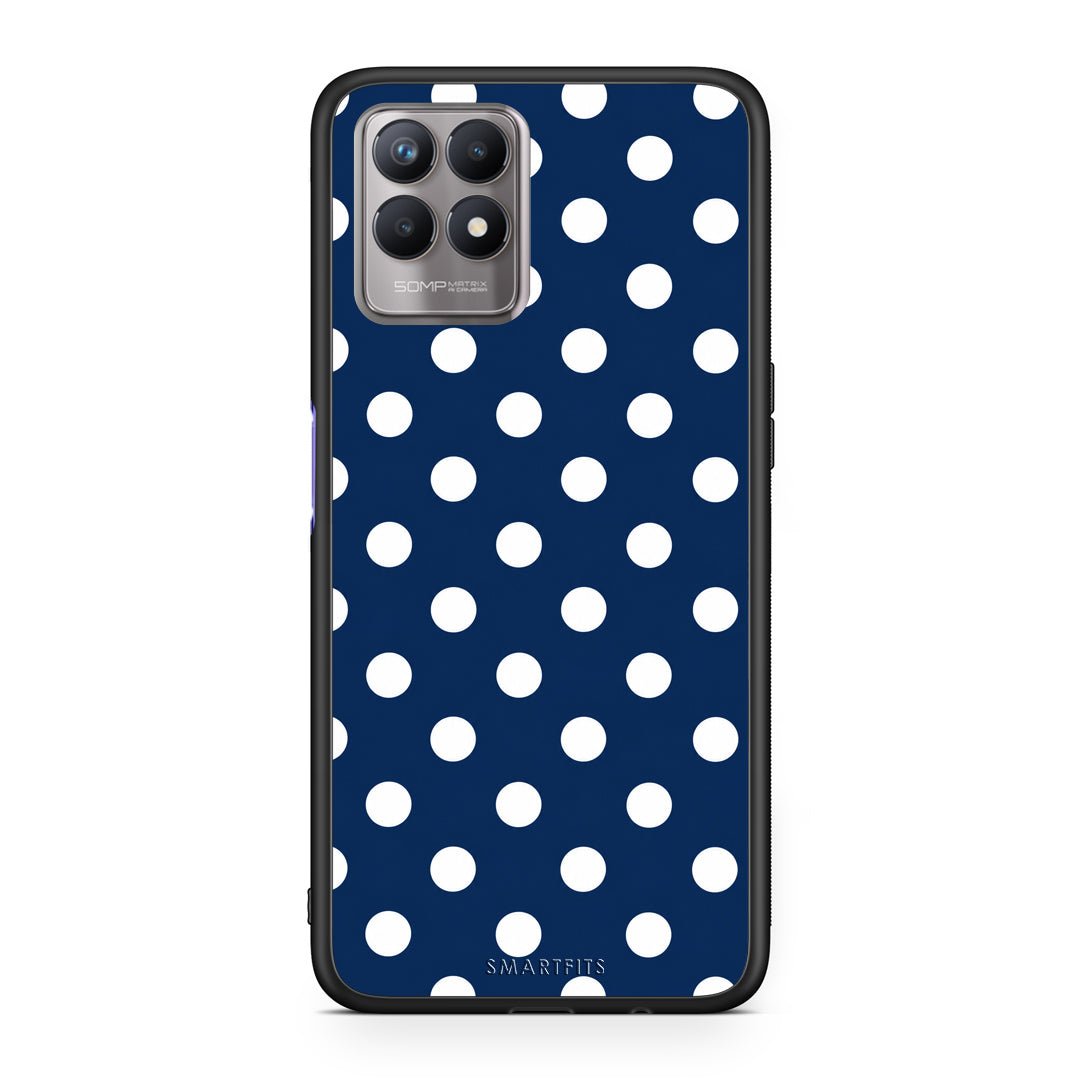 Θήκη Realme 8i White Large Polka Dots on Navy από τη Smartfits με σχέδιο στο πίσω μέρος και μαύρο περίβλημα | Realme 8i White Large Polka Dots on Navy case with colorful back and black bezels