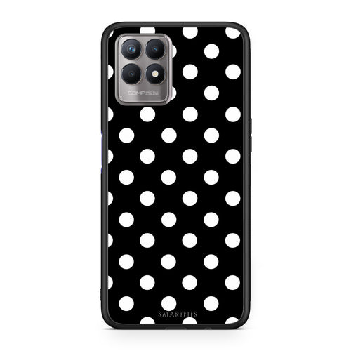 Θήκη Realme 8i White Polka Dots on Black από τη Smartfits με σχέδιο στο πίσω μέρος και μαύρο περίβλημα | Realme 8i White Polka Dots on Black case with colorful back and black bezels