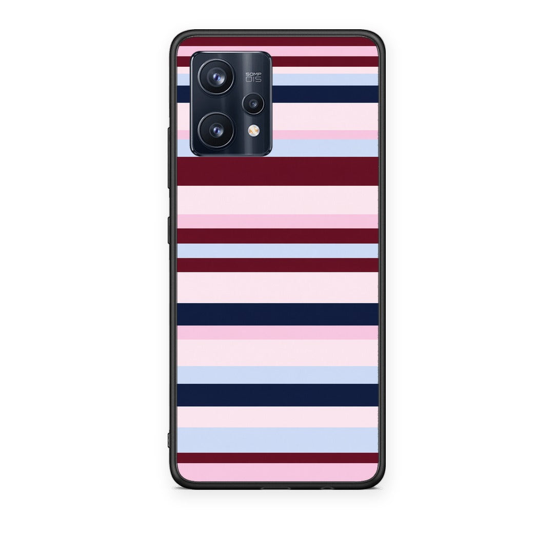 Θήκη Realme 9 / 9 Pro+ 5G Burgundy Pink and Blue Horizontal Stripes από τη Smartfits με σχέδιο στο πίσω μέρος και μαύρο περίβλημα | Realme 9 / 9 Pro+ 5G Burgundy Pink and Blue Horizontal Stripes case with colorful back and black bezels