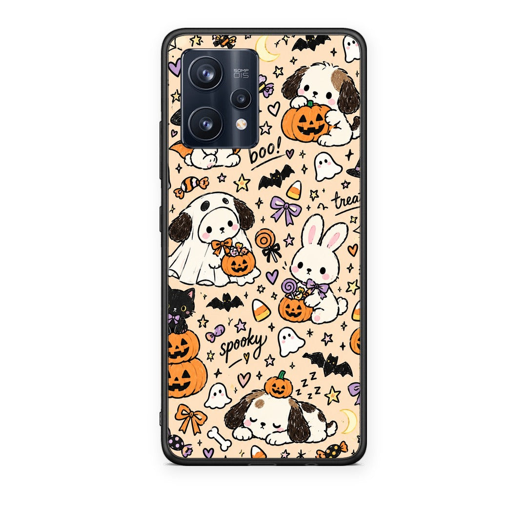 Θήκη Realme 9 / 9 Pro+ 5G Halloween Puppies and Friends on Cream από τη Smartfits με σχέδιο στο πίσω μέρος και μαύρο περίβλημα | Realme 9 / 9 Pro+ 5G Halloween Puppies and Friends on Cream case with colorful back and black bezels