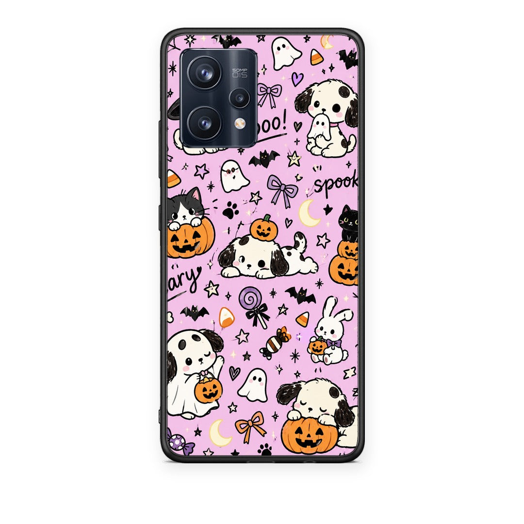 Θήκη Realme 9 / 9 Pro+ 5G Halloween Puppies and Friends on Lilac από τη Smartfits με σχέδιο στο πίσω μέρος και μαύρο περίβλημα | Realme 9 / 9 Pro+ 5G Halloween Puppies and Friends on Lilac case with colorful back and black bezels