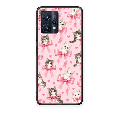 Θήκη Realme 9 / 9 Pro+ 5G Kittens and Pink Bows on Pink από τη Smartfits με σχέδιο στο πίσω μέρος και μαύρο περίβλημα | Realme 9 / 9 Pro+ 5G Kittens and Pink Bows on Pink case with colorful back and black bezels