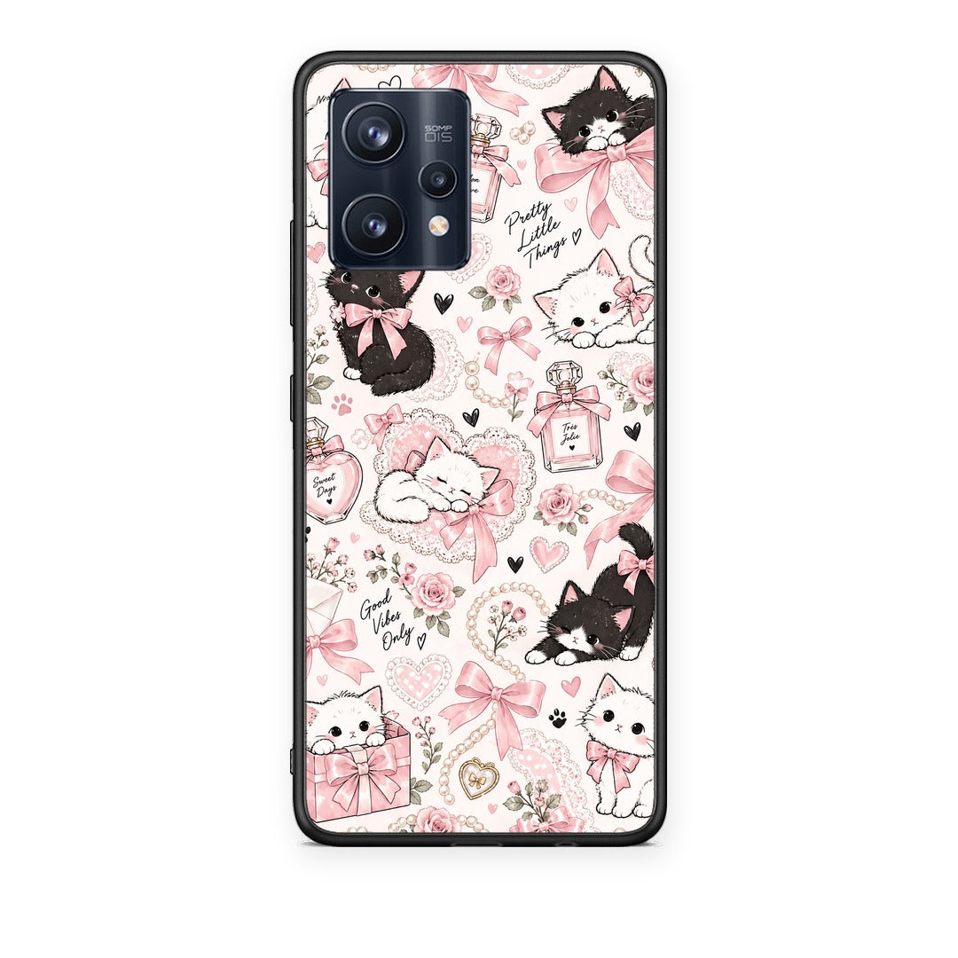 Θήκη Realme 9 / 9 Pro+ 5G Pink Bows and Kittens Collage από τη Smartfits με σχέδιο στο πίσω μέρος και μαύρο περίβλημα | Realme 9 / 9 Pro+ 5G Pink Bows and Kittens Collage case with colorful back and black bezels