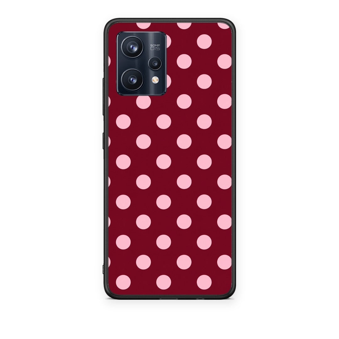 Θήκη Realme 9 / 9 Pro+ 5G Pink Polka Dots on Burgundy από τη Smartfits με σχέδιο στο πίσω μέρος και μαύρο περίβλημα | Realme 9 / 9 Pro+ 5G Pink Polka Dots on Burgundy case with colorful back and black bezels