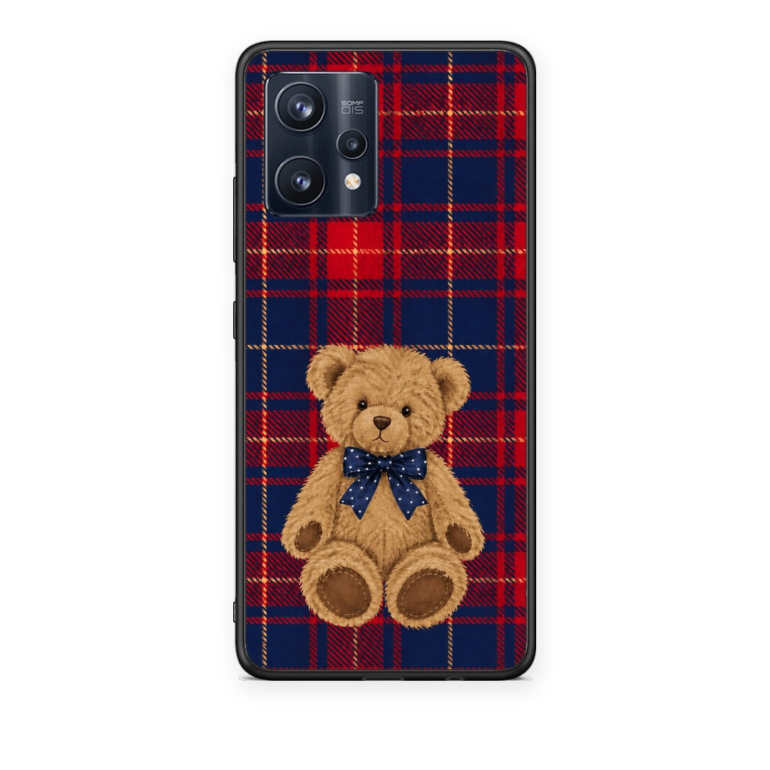 Θήκη Realme 9 / 9 Pro+ 5G Teddy Bear on Red and Navy Tartan από τη Smartfits με σχέδιο στο πίσω μέρος και μαύρο περίβλημα | Realme 9 / 9 Pro+ 5G Teddy Bear on Red and Navy Tartan case with colorful back and black bezels