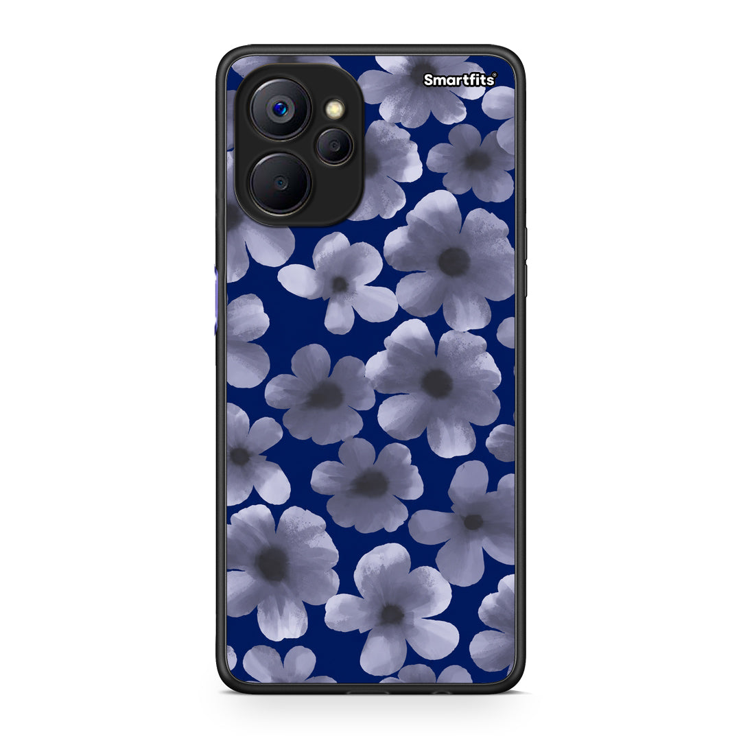 Θήκη Realme 9i 5G Pale Blue Flowers on Navy από τη Smartfits με σχέδιο στο πίσω μέρος και μαύρο περίβλημα | Realme 9i 5G Pale Blue Flowers on Navy case with colorful back and black bezels