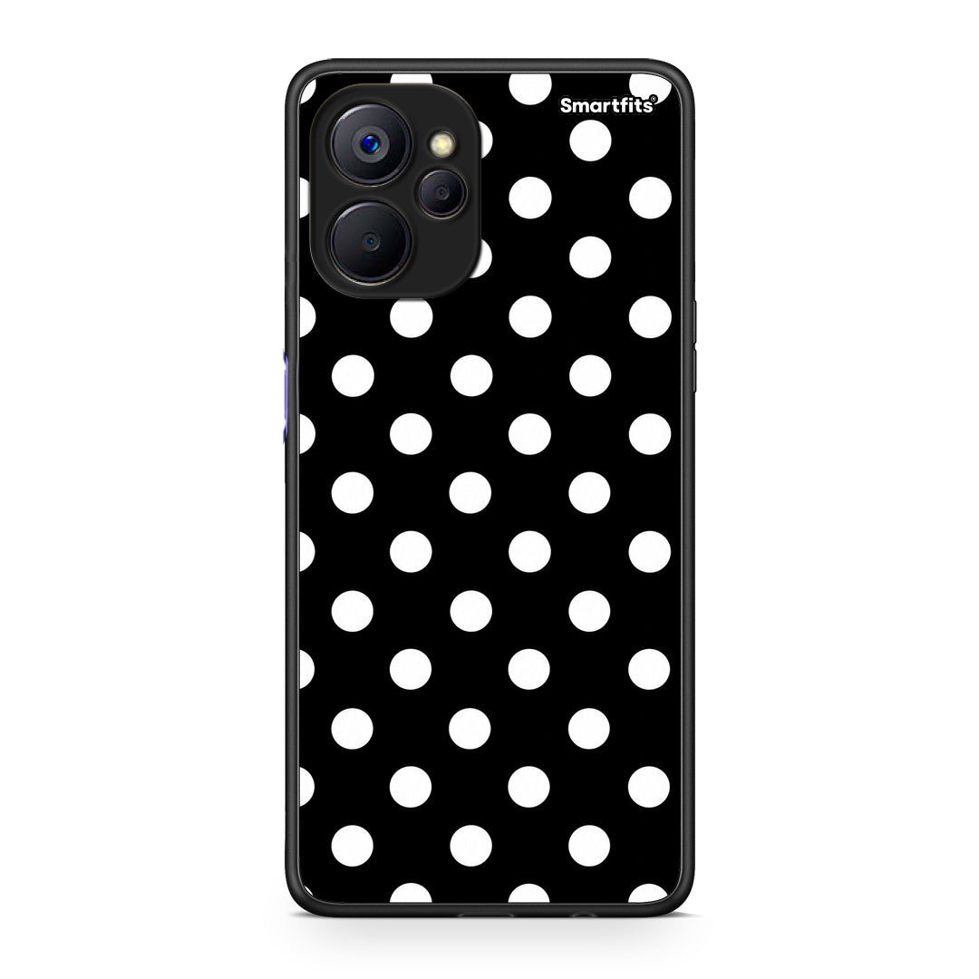 Θήκη Realme 9i 5G White Polka Dots on Black από τη Smartfits με σχέδιο στο πίσω μέρος και μαύρο περίβλημα | Realme 9i 5G White Polka Dots on Black case with colorful back and black bezels