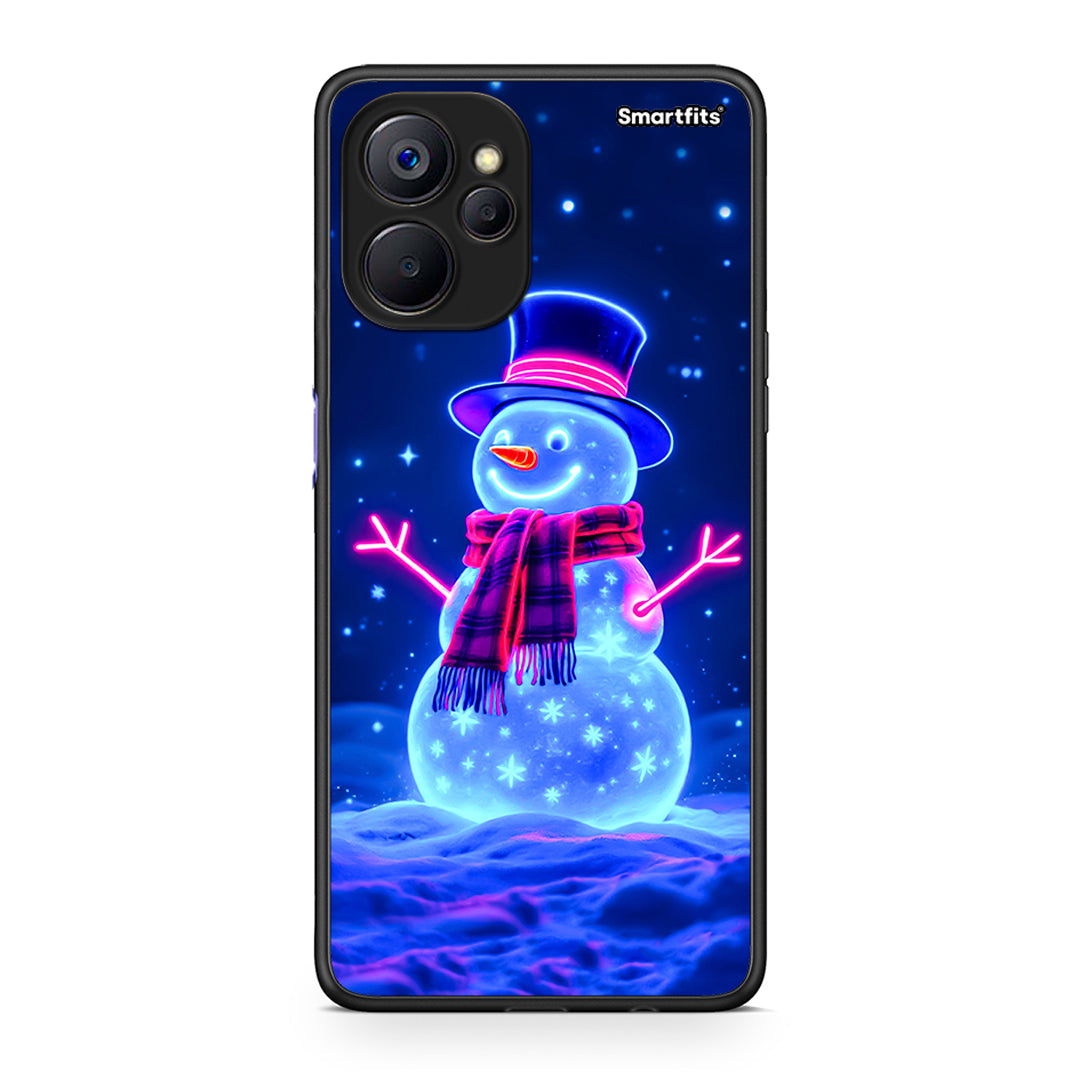 Realme 9i 5G Christmas Neon Snowman θήκη από τη Smartfits με σχέδιο στο πίσω μέρος και μαύρο περίβλημα | Smartphone case with colorful back and black bezels by Smartfits