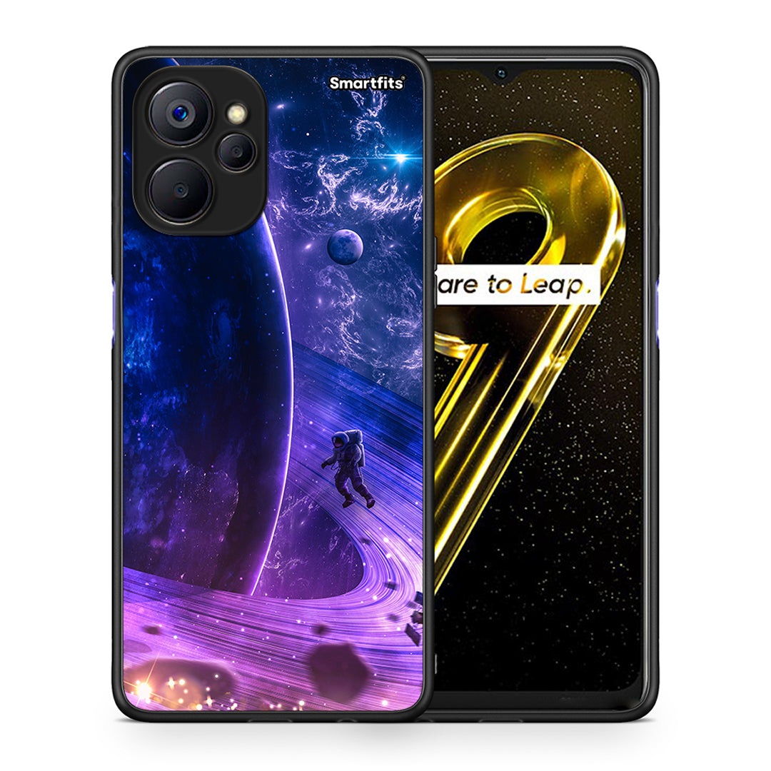 Θήκη Realme 9i 5G Lost Astronaut από τη Smartfits με σχέδιο στο πίσω μέρος και μαύρο περίβλημα | Realme 9i 5G Lost Astronaut case with colorful back and black bezels