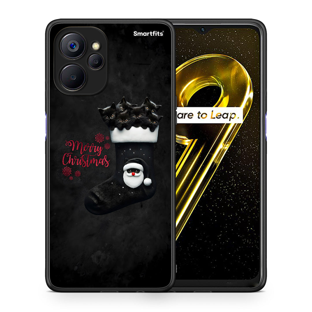 Θήκη Realme 9i 5G Merry Cat Christmas από τη Smartfits με σχέδιο στο πίσω μέρος και μαύρο περίβλημα | Realme 9i 5G Merry Cat Christmas case with colorful back and black bezels