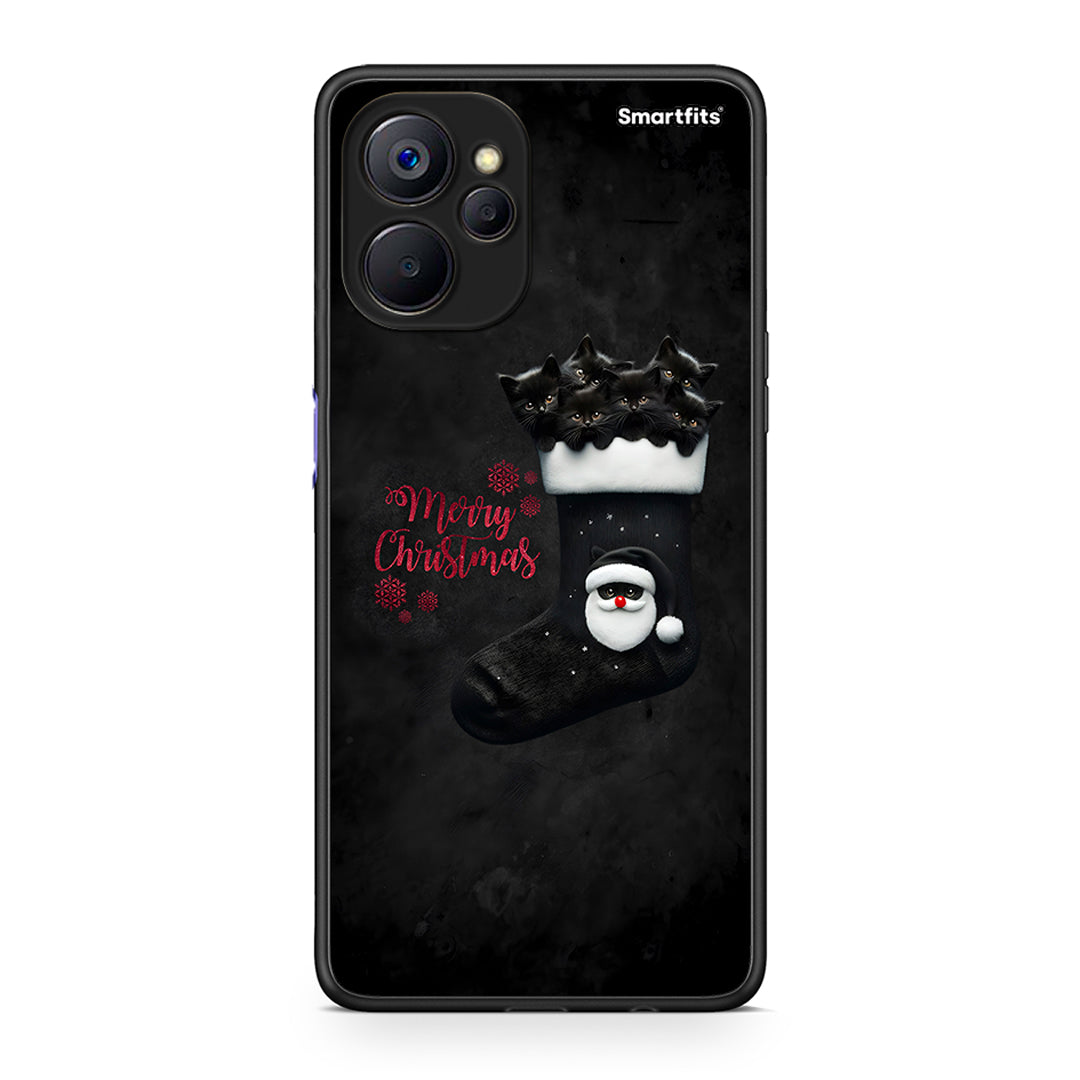 Realme 9i 5G Merry Cat Christmas θήκη από τη Smartfits με σχέδιο στο πίσω μέρος και μαύρο περίβλημα | Smartphone case with colorful back and black bezels by Smartfits
