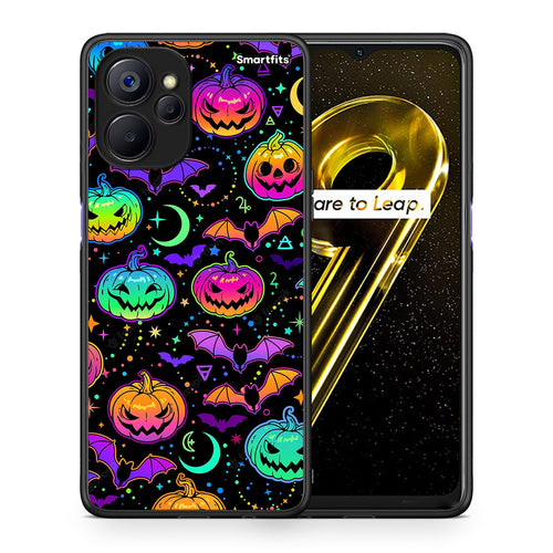Θήκη Realme 9i 5G Neon Halloween από τη Smartfits με σχέδιο στο πίσω μέρος και μαύρο περίβλημα | Realme 9i 5G Neon Halloween case with colorful back and black bezels