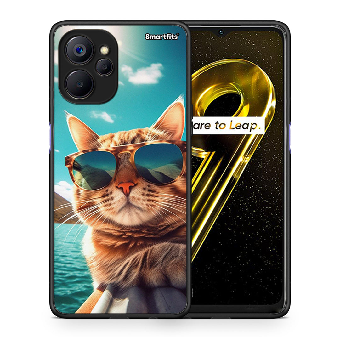 Θήκη Realme 9i 5G Summer Cat από τη Smartfits με σχέδιο στο πίσω μέρος και μαύρο περίβλημα | Realme 9i 5G Summer Cat case with colorful back and black bezels