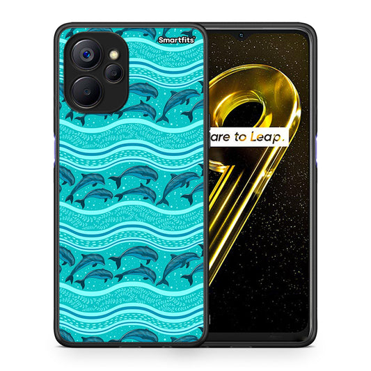 Θήκη Realme 9i 5G Swimming Dolphins από τη Smartfits με σχέδιο στο πίσω μέρος και μαύρο περίβλημα | Realme 9i 5G Swimming Dolphins case with colorful back and black bezels