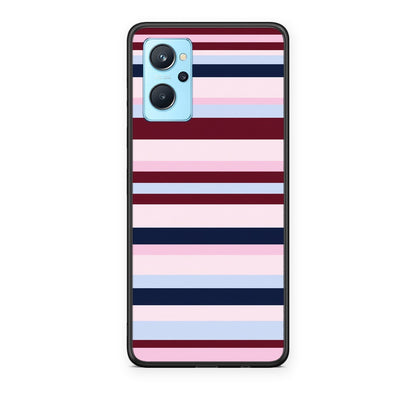 Θήκη Realme 9i Burgundy Pink and Blue Horizontal Stripes από τη Smartfits με σχέδιο στο πίσω μέρος και μαύρο περίβλημα | Realme 9i Burgundy Pink and Blue Horizontal Stripes case with colorful back and black bezels
