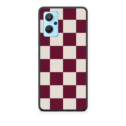 Θήκη Realme 9i Burgundy and Cream Striped Checks από τη Smartfits με σχέδιο στο πίσω μέρος και μαύρο περίβλημα | Realme 9i Burgundy and Cream Striped Checks case with colorful back and black bezels