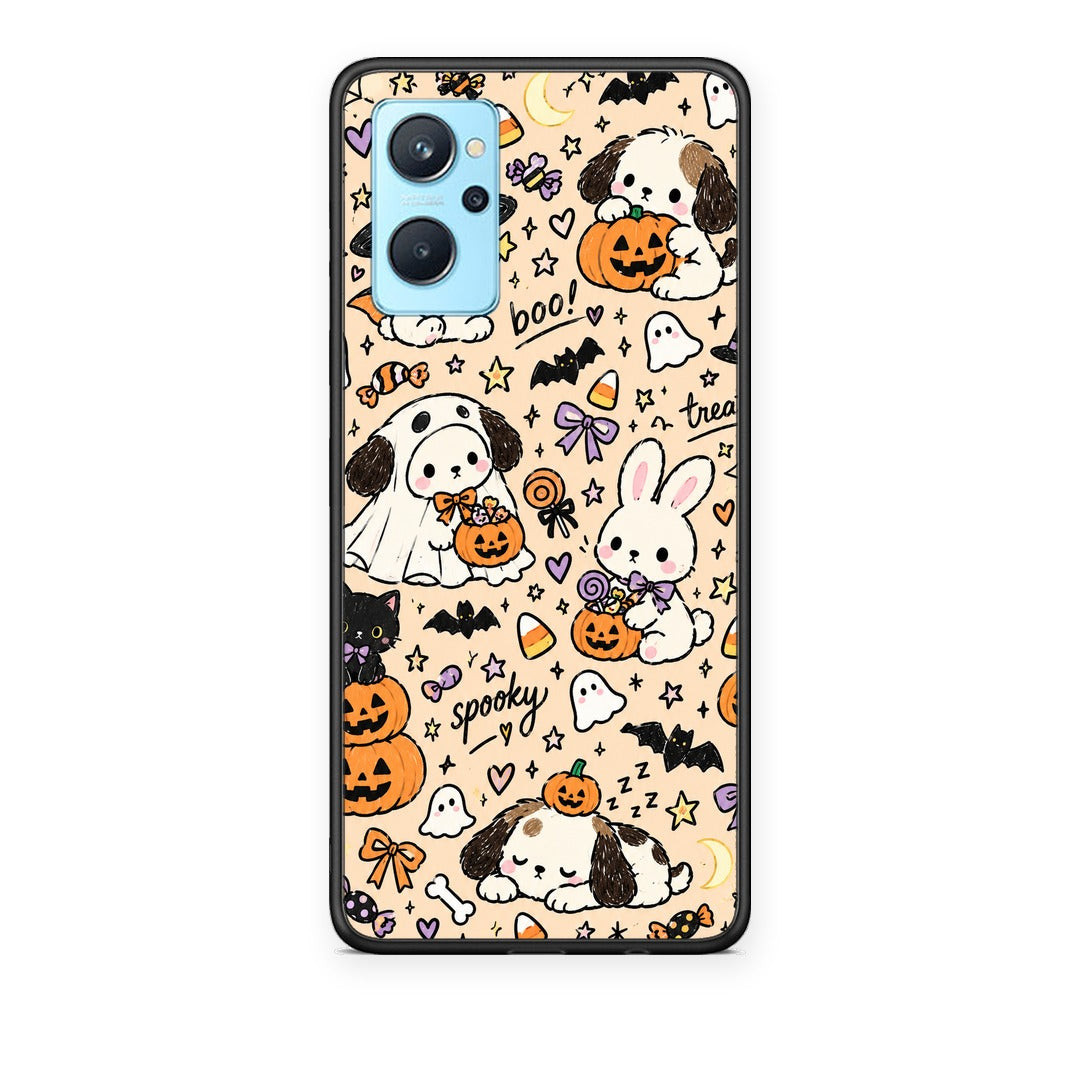 Θήκη Realme 9i Halloween Puppies and Friends on Cream από τη Smartfits με σχέδιο στο πίσω μέρος και μαύρο περίβλημα | Realme 9i Halloween Puppies and Friends on Cream case with colorful back and black bezels
