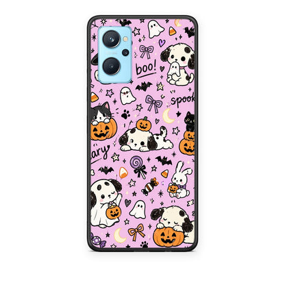 Θήκη Realme 9i Halloween Puppies and Friends on Lilac από τη Smartfits με σχέδιο στο πίσω μέρος και μαύρο περίβλημα | Realme 9i Halloween Puppies and Friends on Lilac case with colorful back and black bezels