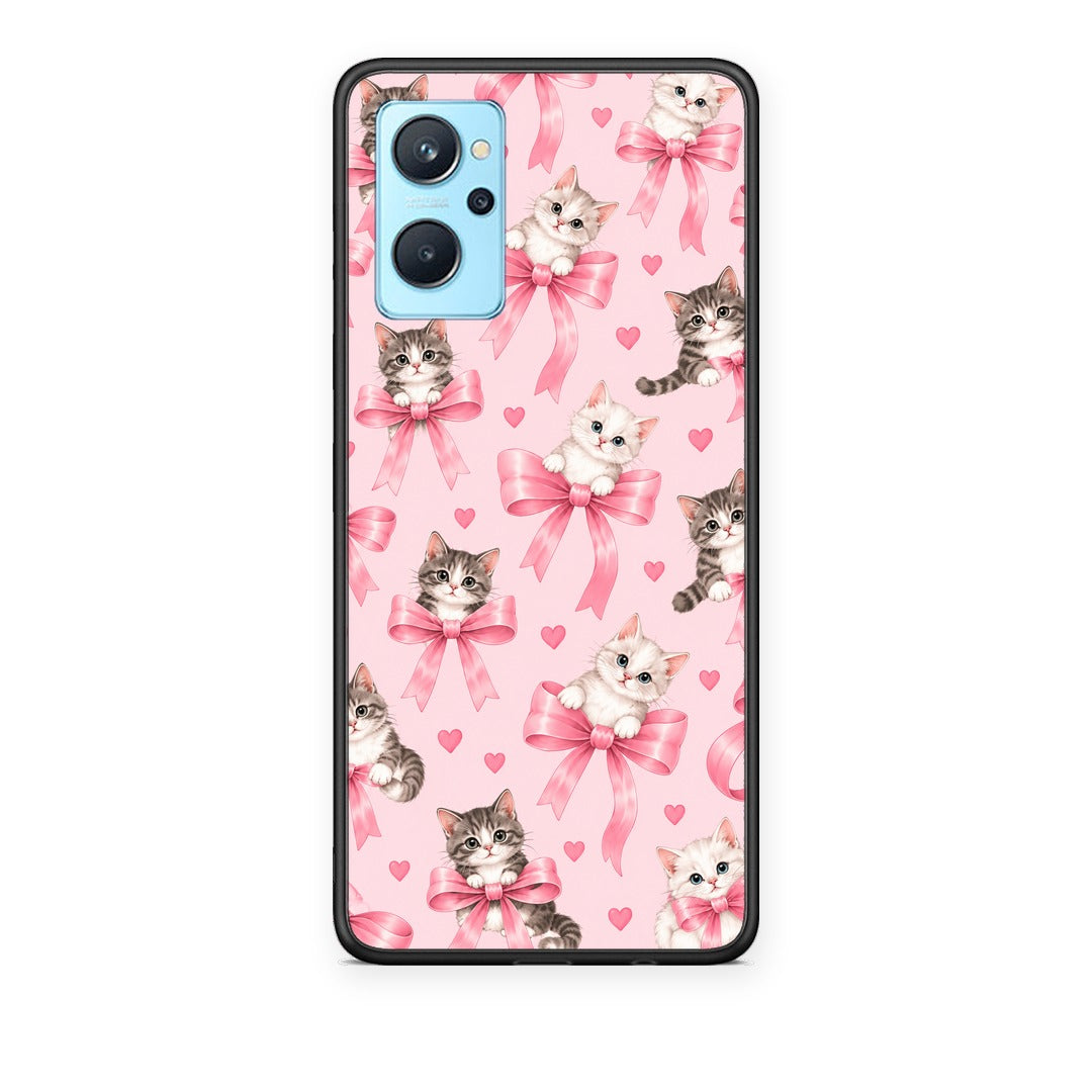 Θήκη Realme 9i Kittens and Pink Bows on Pink από τη Smartfits με σχέδιο στο πίσω μέρος και μαύρο περίβλημα | Realme 9i Kittens and Pink Bows on Pink case with colorful back and black bezels