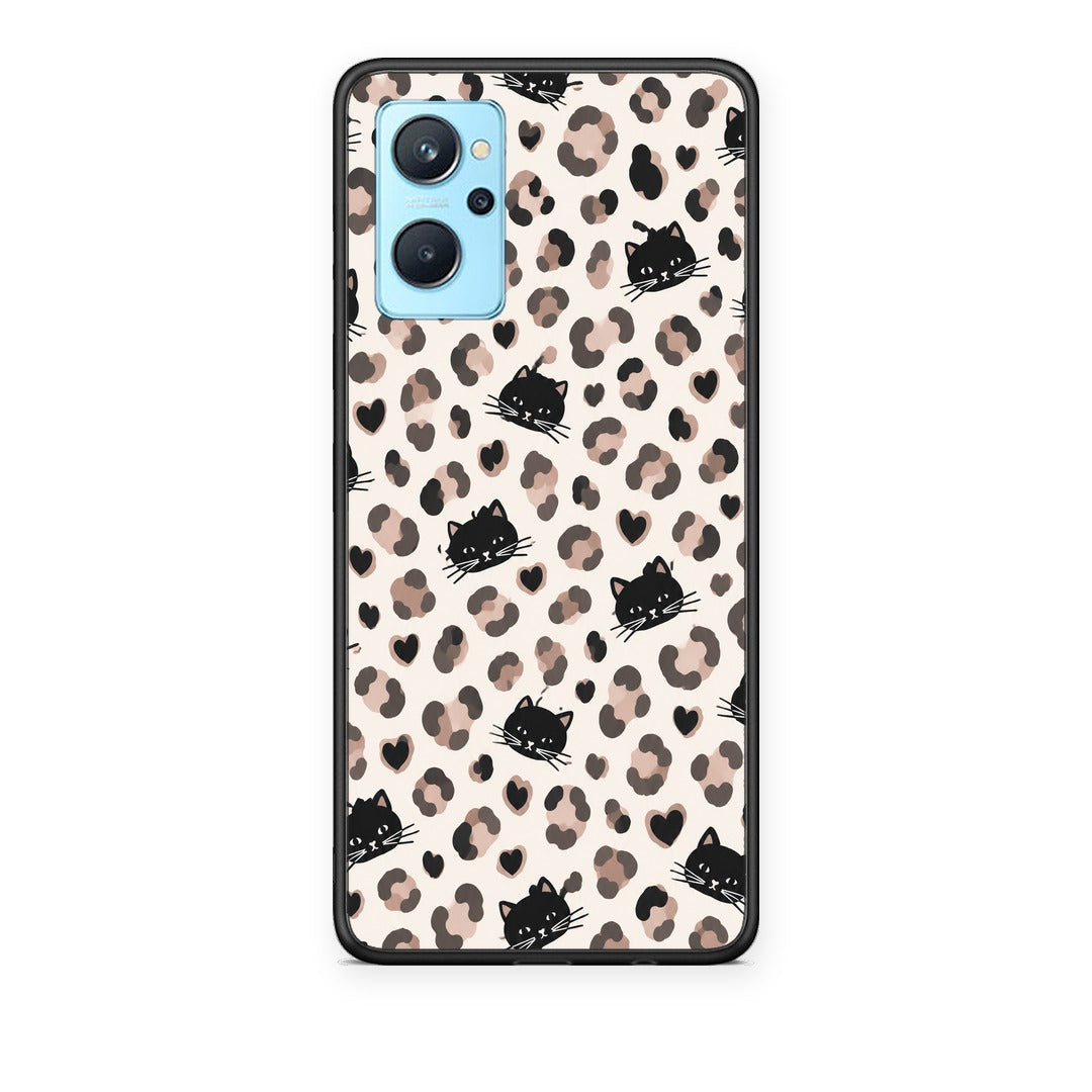 Θήκη Realme 9i Leopard Spots and Black Cats on Cream από τη Smartfits με σχέδιο στο πίσω μέρος και μαύρο περίβλημα | Realme 9i Leopard Spots and Black Cats on Cream case with colorful back and black bezels