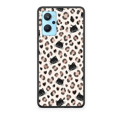 Θήκη Realme 9i Leopard Spots and Black Cats on Cream από τη Smartfits με σχέδιο στο πίσω μέρος και μαύρο περίβλημα | Realme 9i Leopard Spots and Black Cats on Cream case with colorful back and black bezels
