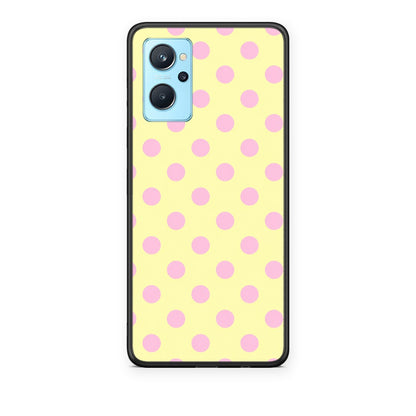 Θήκη Oppo A96 Pink Polka Dots on Yellow από τη Smartfits με σχέδιο στο πίσω μέρος και μαύρο περίβλημα | Oppo A96 Pink Polka Dots on Yellow case with colorful back and black bezels