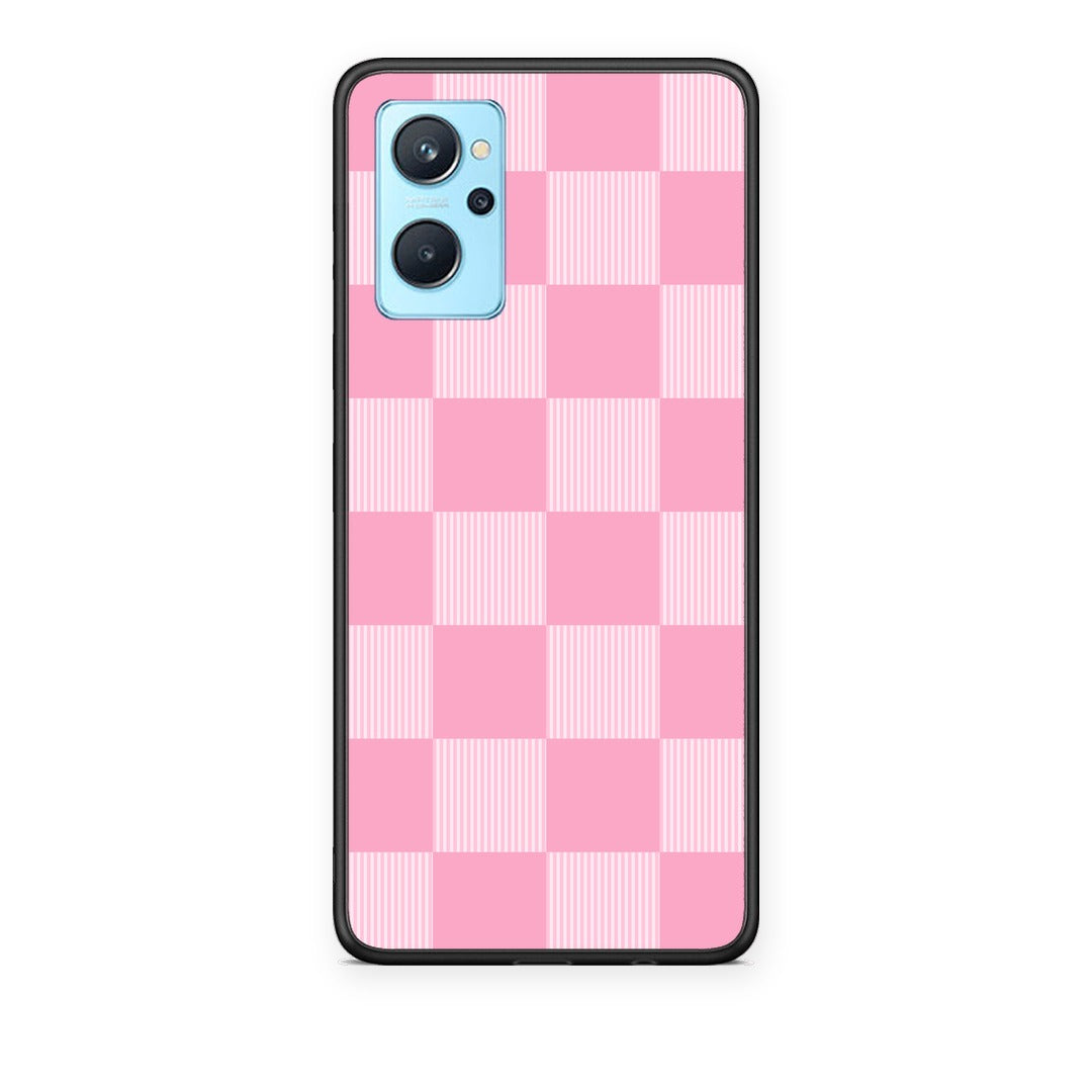 Θήκη Realme 9i Pink and White Striped Checks από τη Smartfits με σχέδιο στο πίσω μέρος και μαύρο περίβλημα | Realme 9i Pink and White Striped Checks case with colorful back and black bezels