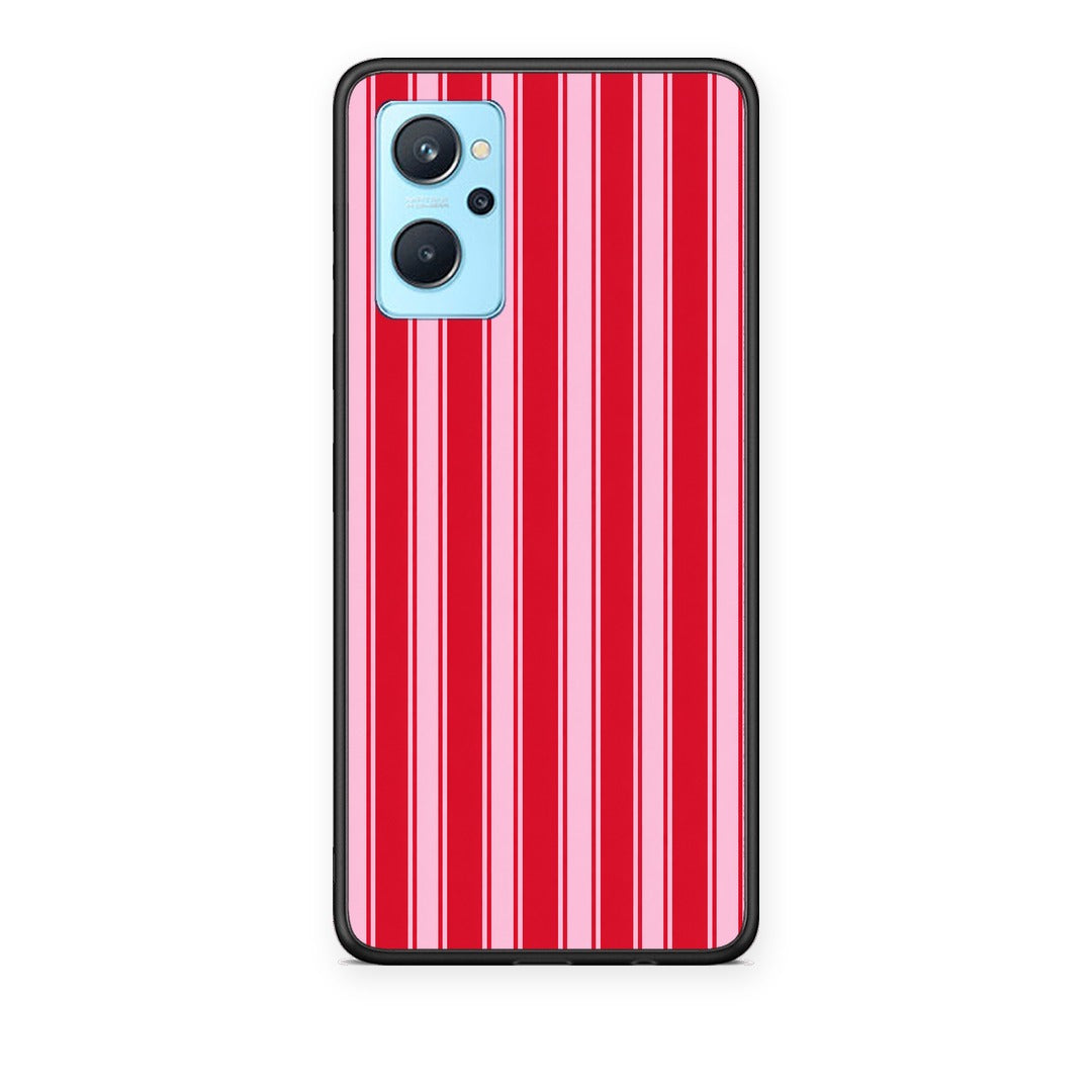 Θήκη Realme 9i Red and Pink Vertical Pinstripes από τη Smartfits με σχέδιο στο πίσω μέρος και μαύρο περίβλημα | Realme 9i Red and Pink Vertical Pinstripes case with colorful back and black bezels