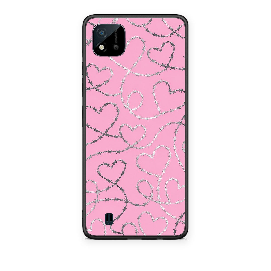 Θήκη Realme C11 2021 / C20 Barbed Wire Hearts on Pink από τη Smartfits με σχέδιο στο πίσω μέρος και μαύρο περίβλημα | Realme C11 2021 / C20 Barbed Wire Hearts on Pink case with colorful back and black bezels