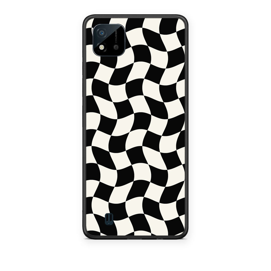 Θήκη Realme C11 2021 / C20 Black and Cream Wavy Checkerboard από τη Smartfits με σχέδιο στο πίσω μέρος και μαύρο περίβλημα | Realme C11 2021 / C20 Black and Cream Wavy Checkerboard case with colorful back and black bezels