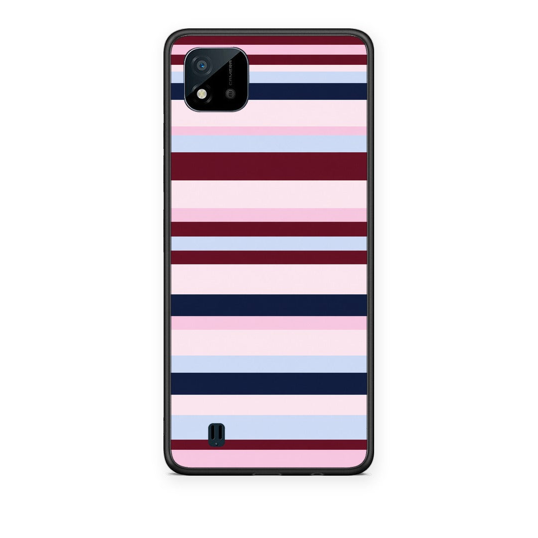 Θήκη Realme C11 2021 / C20 Burgundy Pink and Blue Horizontal Stripes από τη Smartfits με σχέδιο στο πίσω μέρος και μαύρο περίβλημα | Realme C11 2021 / C20 Burgundy Pink and Blue Horizontal Stripes case with colorful back and black bezels
