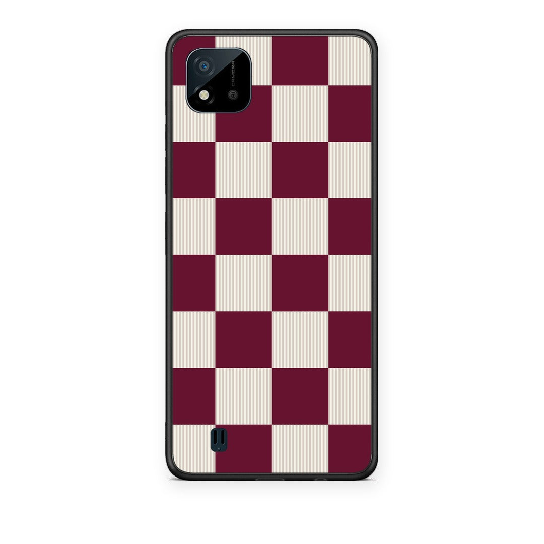 Θήκη Realme C11 2021 / C20 Burgundy and Cream Striped Checks από τη Smartfits με σχέδιο στο πίσω μέρος και μαύρο περίβλημα | Realme C11 2021 / C20 Burgundy and Cream Striped Checks case with colorful back and black bezels