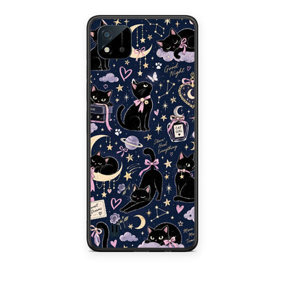 Θήκη Realme C11 2021 / C20 Celestial Black Cats on Navy από τη Smartfits με σχέδιο στο πίσω μέρος και μαύρο περίβλημα | Realme C11 2021 / C20 Celestial Black Cats on Navy case with colorful back and black bezels