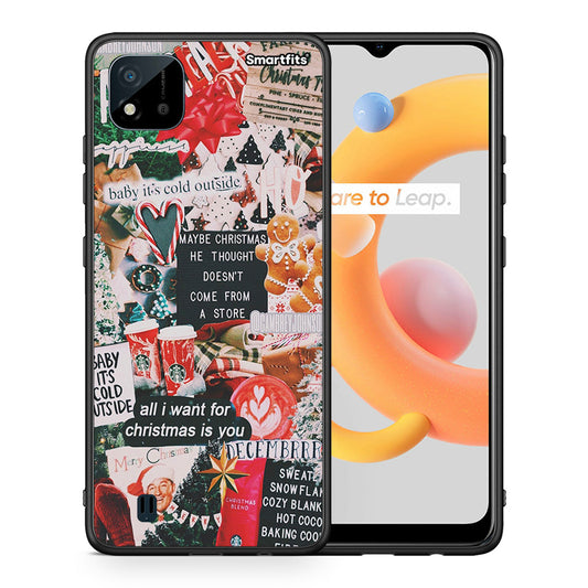 Θήκη Realme C11 2021 Christmas Happiness από τη Smartfits με σχέδιο στο πίσω μέρος και μαύρο περίβλημα | Realme C11 2021 Christmas Happiness case with colorful back and black bezels