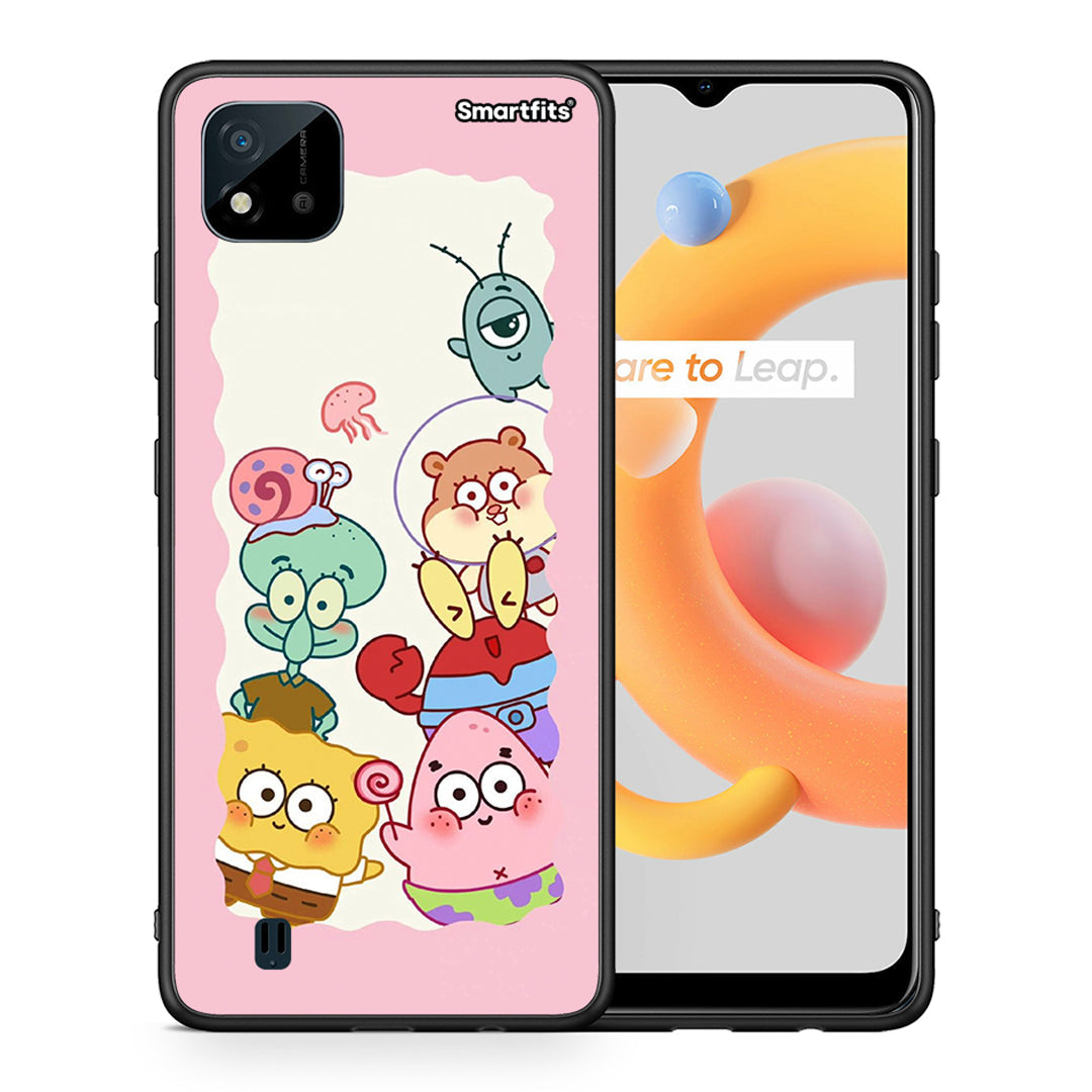 Θήκη Realme C11 2021 Cute Companion από τη Smartfits με σχέδιο στο πίσω μέρος και μαύρο περίβλημα | Realme C11 2021 Cute Companion case with colorful back and black bezels