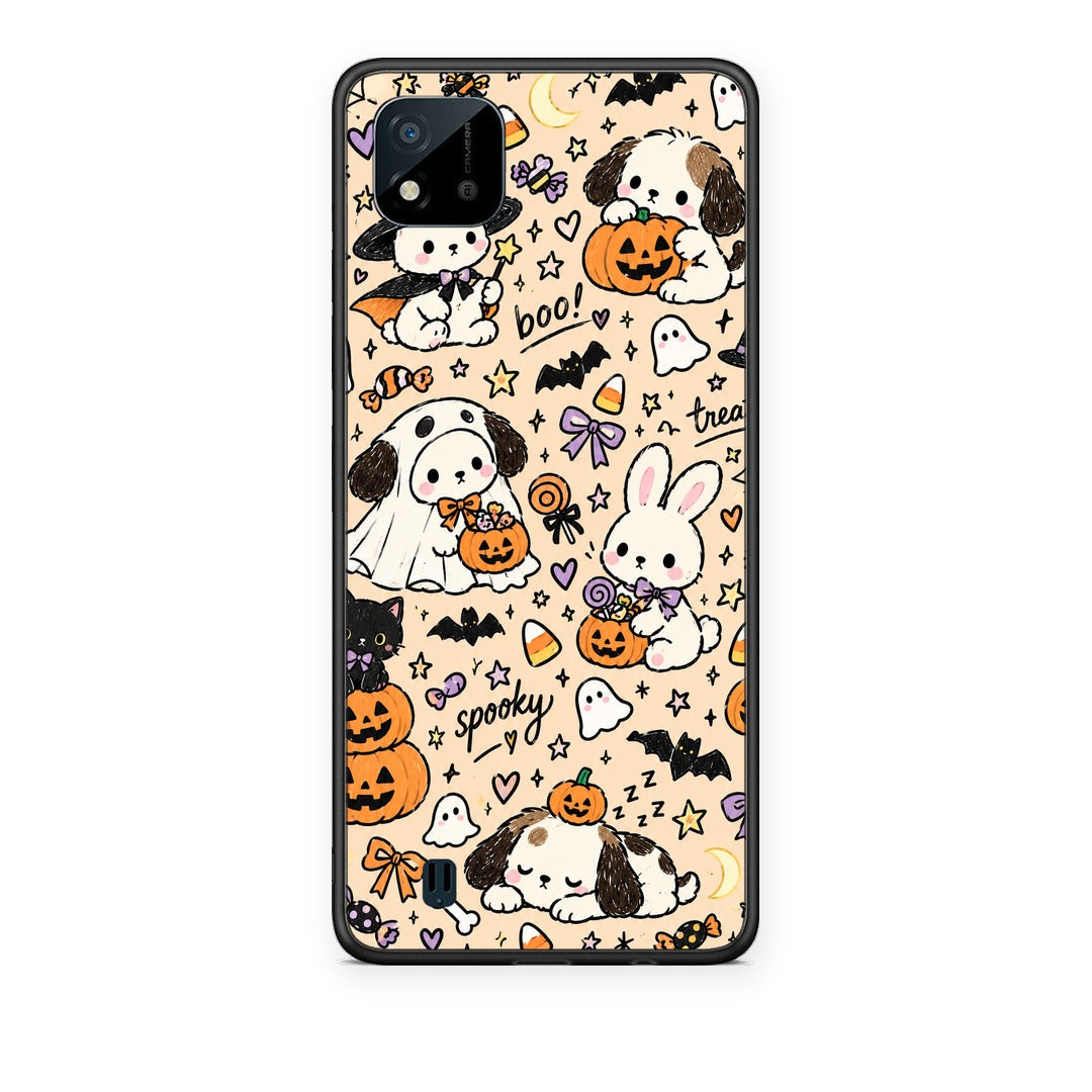 Θήκη Realme C11 2021 / C20 Halloween Puppies and Friends on Cream από τη Smartfits με σχέδιο στο πίσω μέρος και μαύρο περίβλημα | Realme C11 2021 / C20 Halloween Puppies and Friends on Cream case with colorful back and black bezels