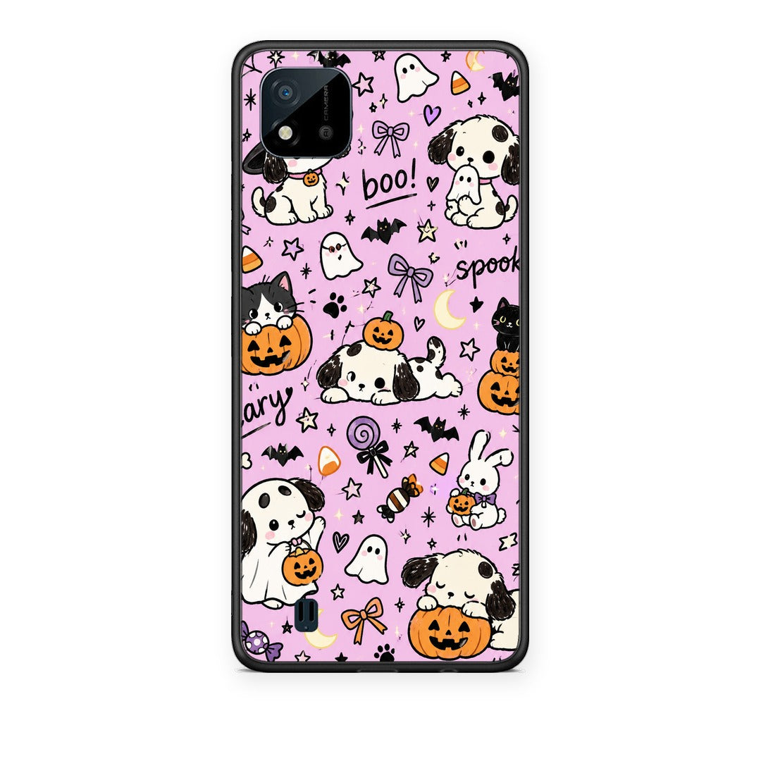 Θήκη Realme C11 2021 / C20 Halloween Puppies and Friends on Lilac από τη Smartfits με σχέδιο στο πίσω μέρος και μαύρο περίβλημα | Realme C11 2021 / C20 Halloween Puppies and Friends on Lilac case with colorful back and black bezels