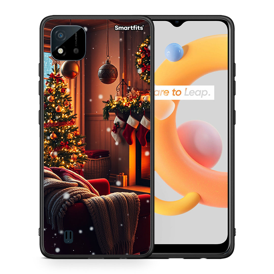 Θήκη Realme C11 2021 Home For Christmas από τη Smartfits με σχέδιο στο πίσω μέρος και μαύρο περίβλημα | Realme C11 2021 Home For Christmas case with colorful back and black bezels