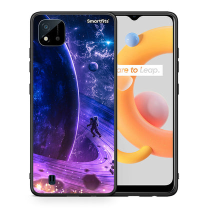 Θήκη Realme C11 2021 Lost Astronaut από τη Smartfits με σχέδιο στο πίσω μέρος και μαύρο περίβλημα | Realme C11 2021 Lost Astronaut case with colorful back and black bezels