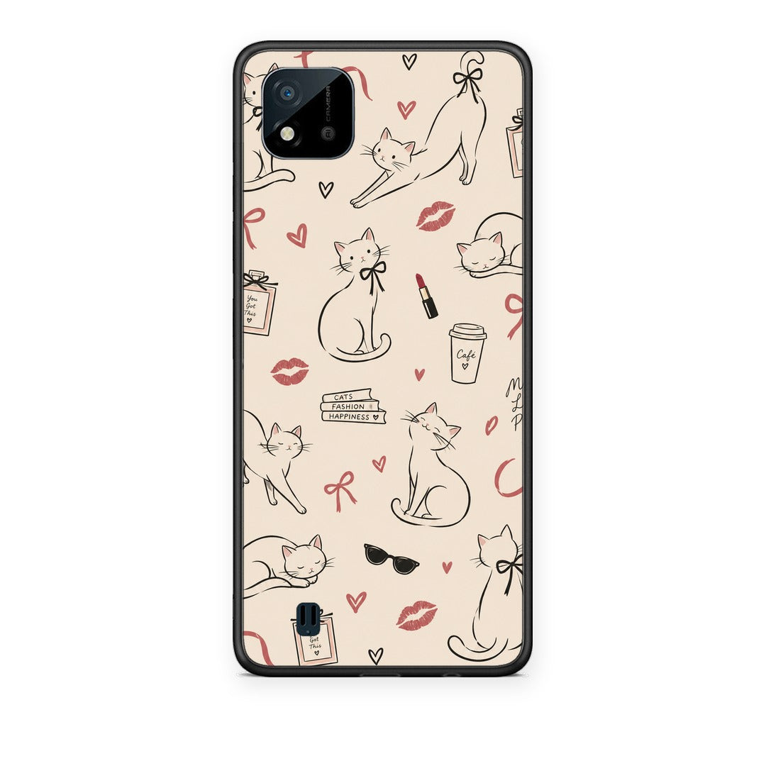 Θήκη Realme C11 2021 / C20 Minimal Cat and Fashion Doodles on Cream από τη Smartfits με σχέδιο στο πίσω μέρος και μαύρο περίβλημα | Realme C11 2021 / C20 Minimal Cat and Fashion Doodles on Cream case with colorful back and black bezels