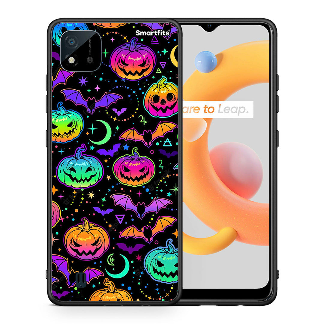 Θήκη Realme C11 2021 Neon Halloween από τη Smartfits με σχέδιο στο πίσω μέρος και μαύρο περίβλημα | Realme C11 2021 Neon Halloween case with colorful back and black bezels