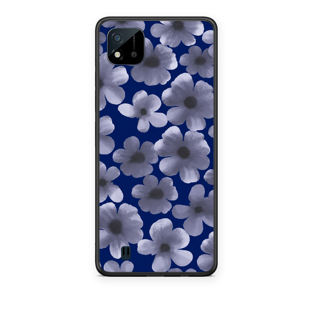 Θήκη Realme C11 2021 / C20 Pale Blue Flowers on Navy από τη Smartfits με σχέδιο στο πίσω μέρος και μαύρο περίβλημα | Realme C11 2021 / C20 Pale Blue Flowers on Navy case with colorful back and black bezels