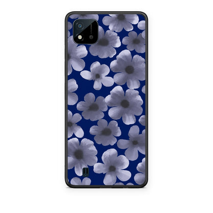 Θήκη Realme C11 2021 / C20 Pale Blue Flowers on Navy από τη Smartfits με σχέδιο στο πίσω μέρος και μαύρο περίβλημα | Realme C11 2021 / C20 Pale Blue Flowers on Navy case with colorful back and black bezels