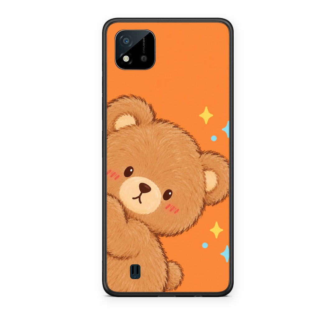 Θήκη Realme C11 2021 / C20 Peekaboo Teddy on Orange από τη Smartfits με σχέδιο στο πίσω μέρος και μαύρο περίβλημα | Realme C11 2021 / C20 Peekaboo Teddy on Orange case with colorful back and black bezels